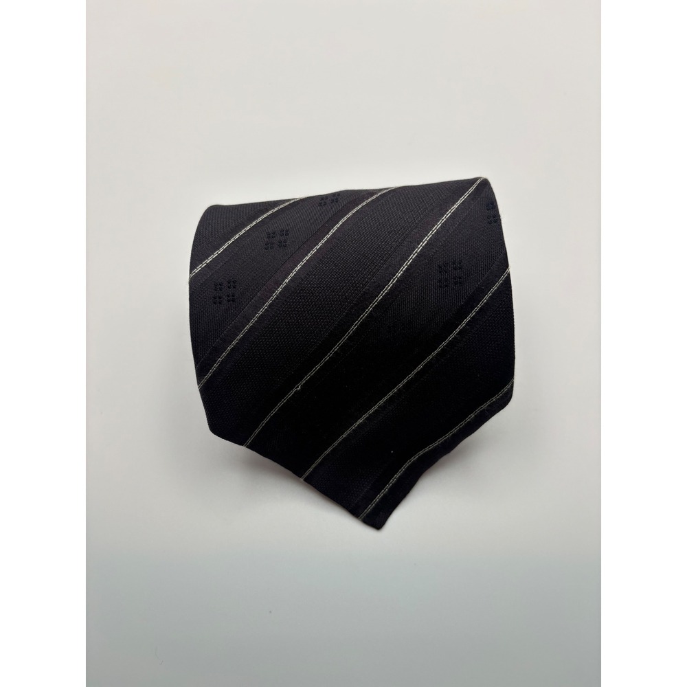 Giorgio Armani Cravatte Silk Blend Striped Geometric Necktie Navy Made in Italy